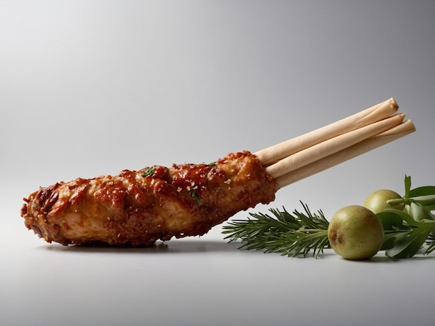 Photo a pair of chopsticks with a pine cone on the top of them