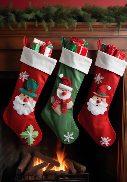 a pair of christmas socks with santa claus on them