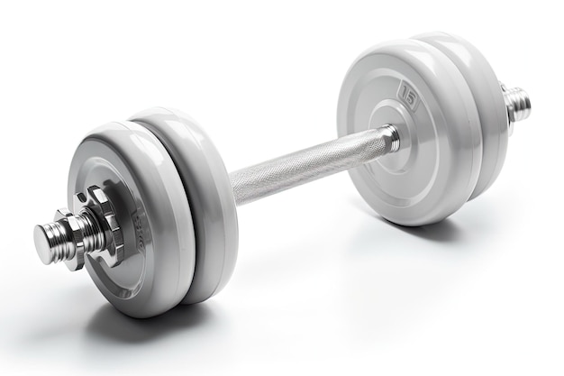 Pair of chrome dumbbells on a clean white background Generative AI