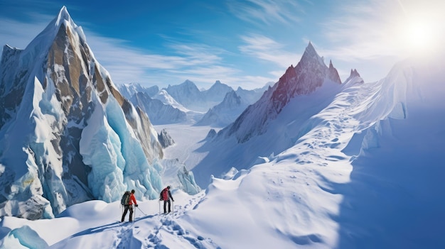 Pair of climbers in icy surroundings