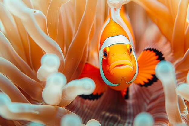 Photo a pair of clownfish tend to their nest of eggs