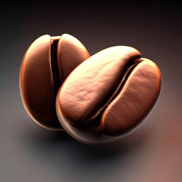 A pair of coffee beans are sitting on a table.