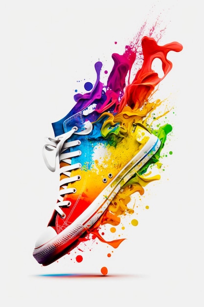 Pair of colorful sneakers with splash of paint coming out of them Generative AI