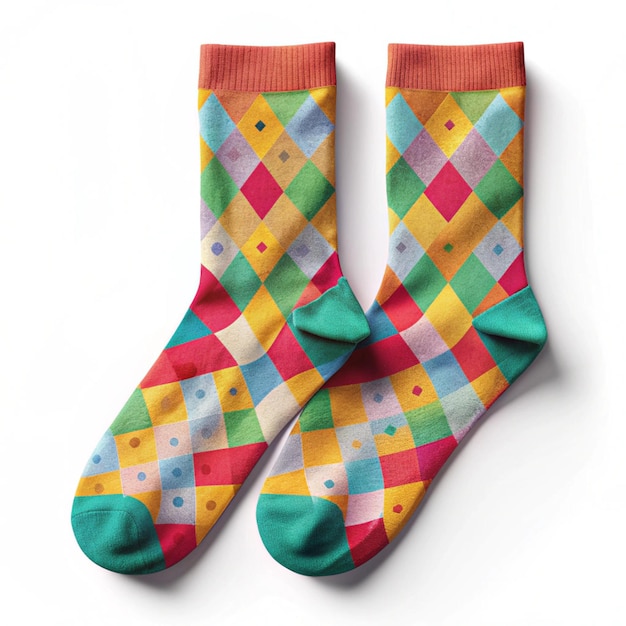 a pair of colorful socks with a colorful pattern on them