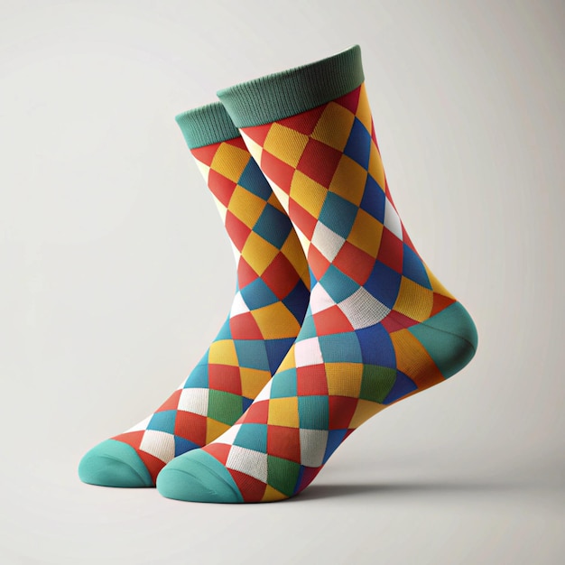 a pair of colorful socks with different colors on them