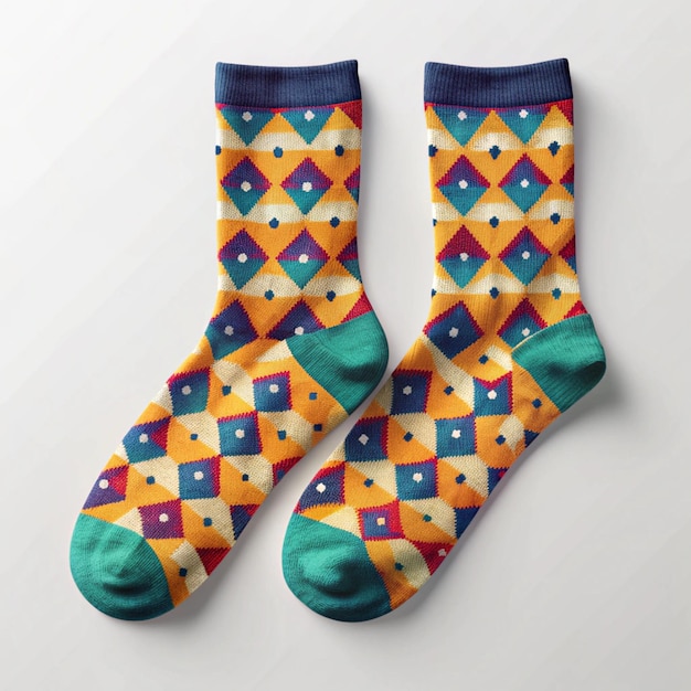 a pair of colorful socks with a number 7 on them