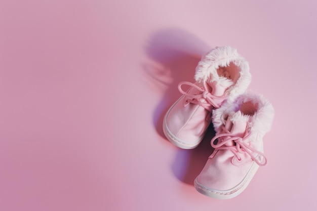 Photo a pair of cozy pink baby boots on a soft pink background evoking warmth and innocence