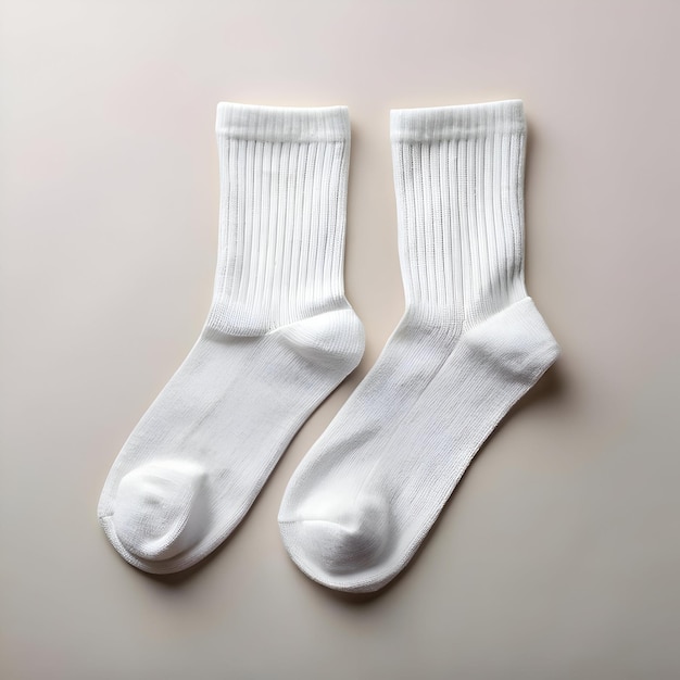 A pair of crisp white cotton socks perfect for casual wear or as a blank canvas for design projects