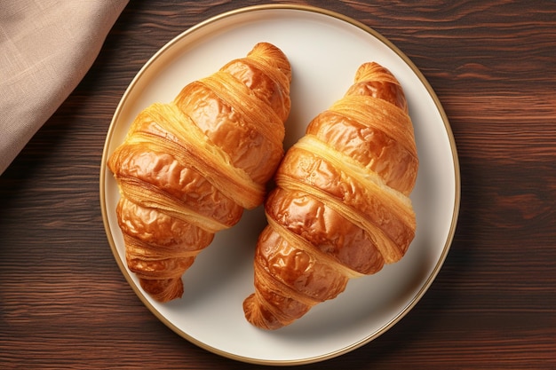 Pair of croissants elegantly arranged on a plate