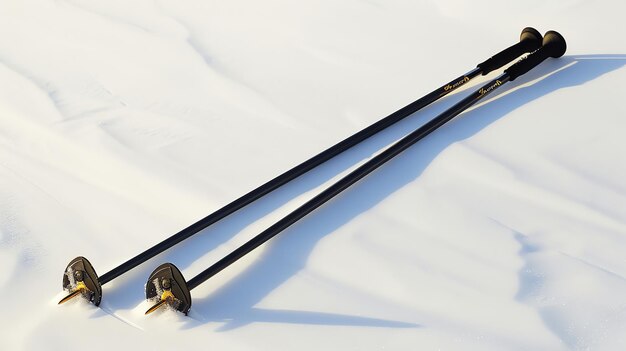 Photo a pair of crosscountry ski poles planted in the snow the poles are black and yellow the snow is white and fluffy