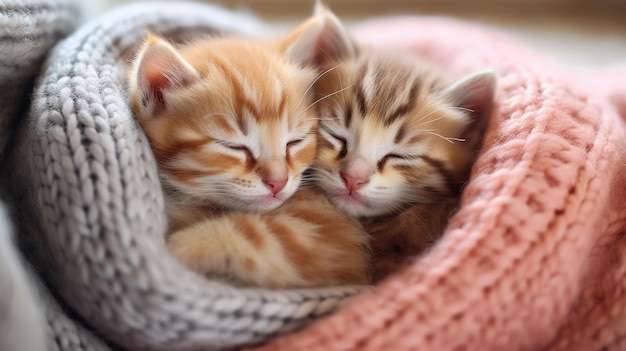 A pair of cuddly kittens snuggled up together AI generated