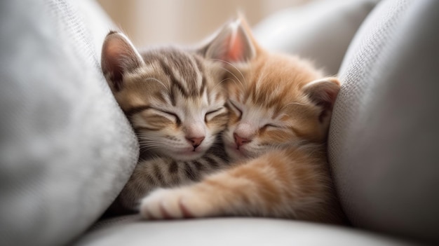 A pair of cuddly kittens snuggled up together AI generated