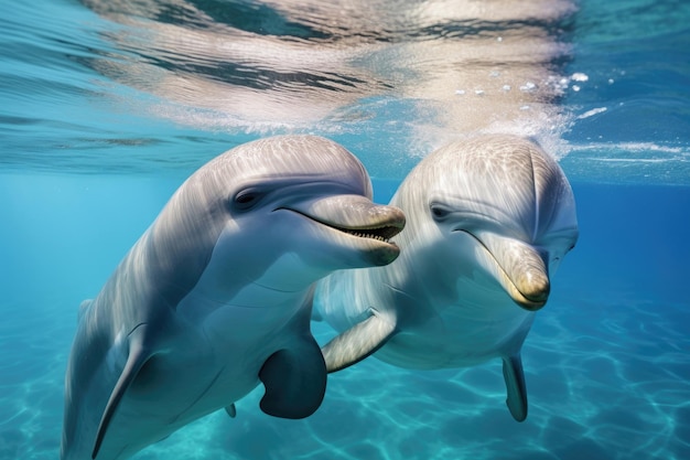 A pair of dolphins in love close up