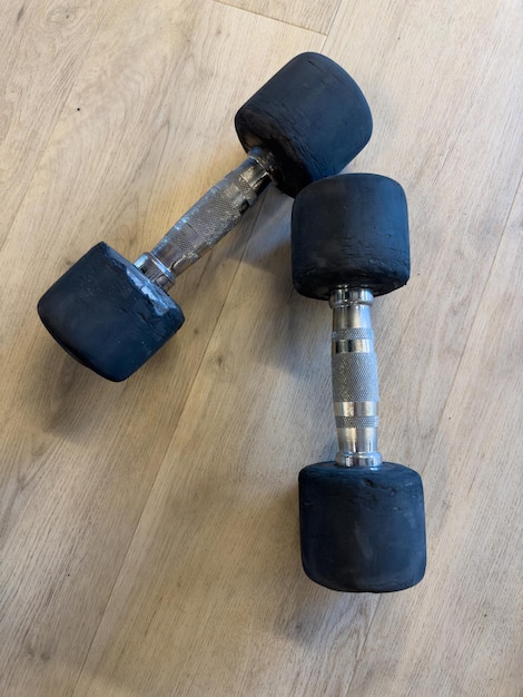 Pair of dumbbells in gym session