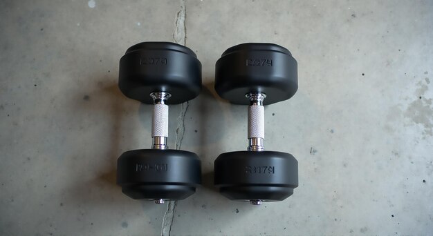 Photo a pair of dumbbells that are on a concrete surface