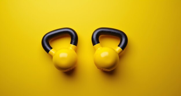 Photo a pair of dumbbells with a yellow background