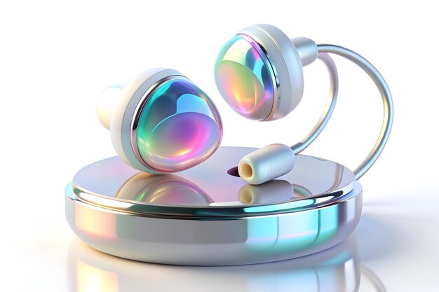 Photo a pair of earphones are laying on a silver object