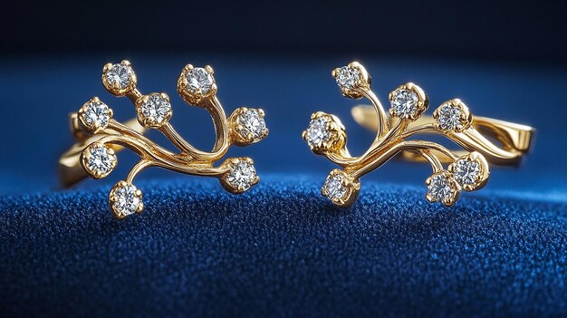 Photo a pair of earrings made from yellow gold and diamonds with one earring being shaped like an abstrac