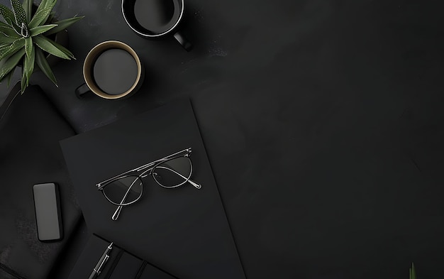 a pair of eyeglasses sit on a table next to a pair of glasses