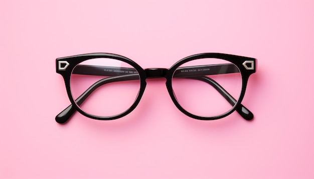 a pair of eyeglasses with a black rim and a pair of glasses on a pink background