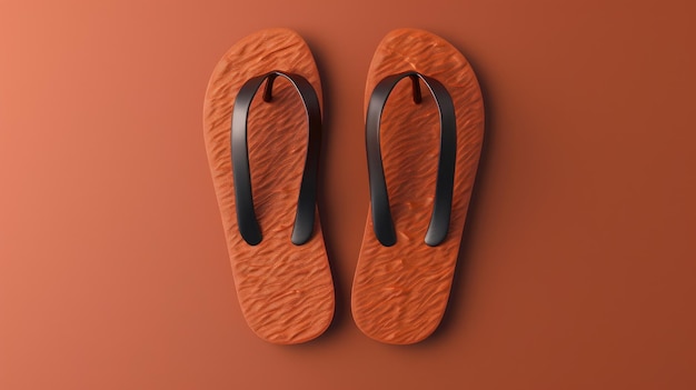 A pair of flip flops on a bright orange background