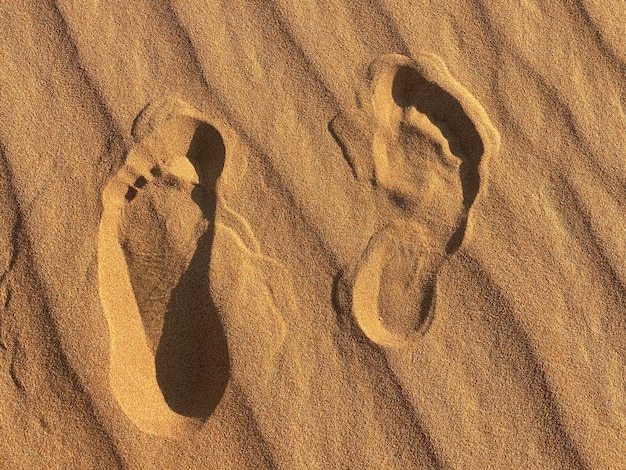 A pair of footprints in the sand of a beach