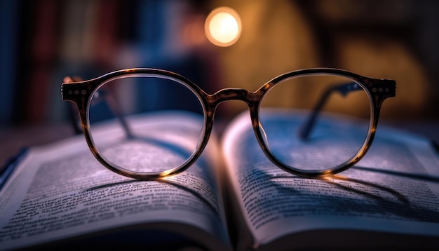 A pair of glasses on a book that says " reading " on the cover.