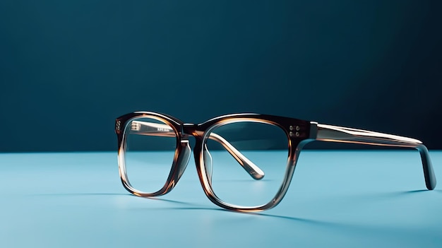 A pair of glasses with a blue background and the word ray on it.