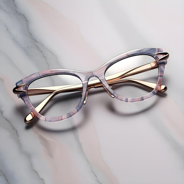 A pair of glasses with a gold frame and the word eye on it.