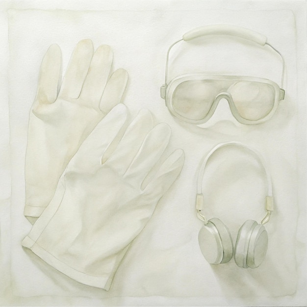 Photo a pair of gloves and goggles are on a white surface