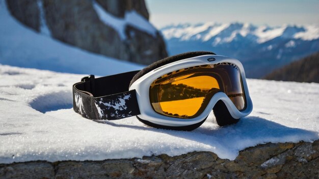 Photo a pair of goggles with snow on the top of them