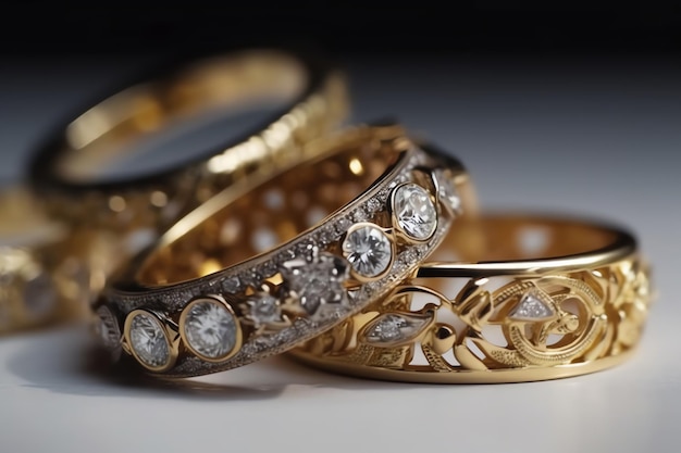 A pair of gold rings with diamonds on them