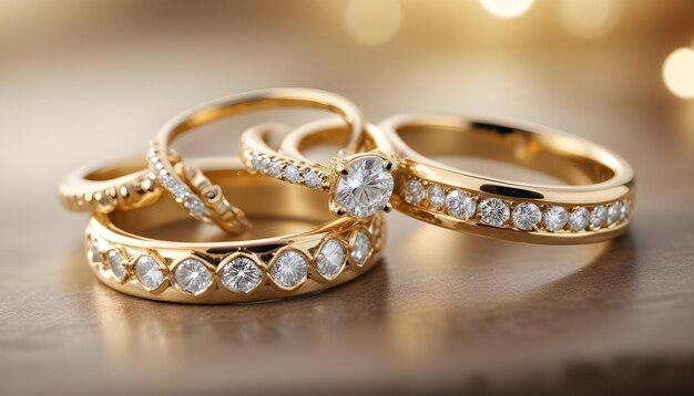 a pair of gold rings with a heart shaped heart shaped heart