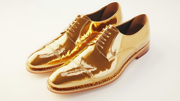 Photo a pair of gold shoes with the brand name  on the bottom