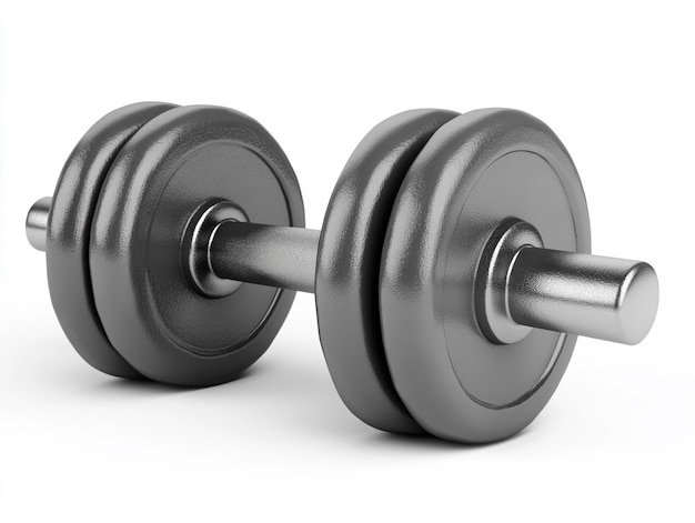 Photo pair of gray dumbbells isolated on white background