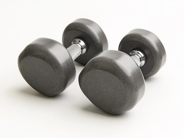 Photo pair of gray dumbbells isolated on white background