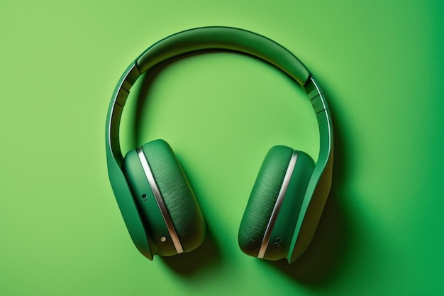 Pair of green headphones on green background Generative AI