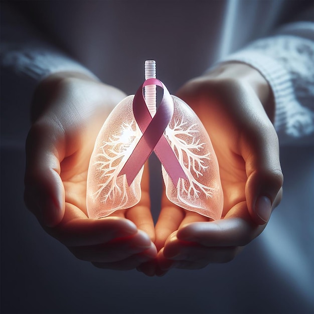 A pair of hands holds a transparent lung model