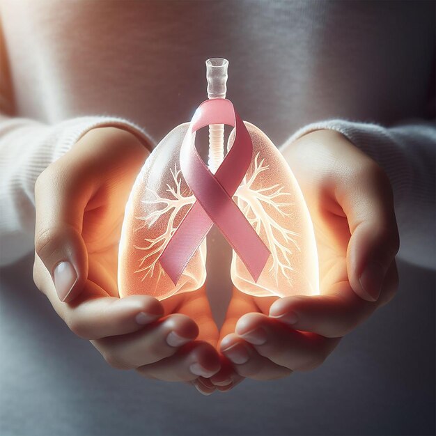 A pair of hands holds a transparent lung model