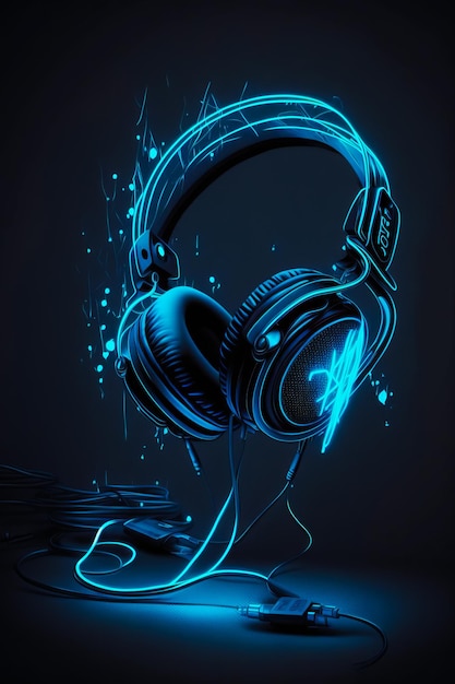 Pair of headphones on black background Generative AI