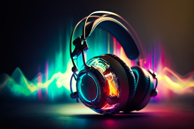 Pair of headphones on colorful background Generative AI