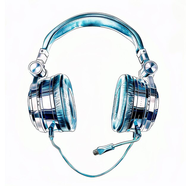 Photo a pair of headphones with a blue band and a picture of a pair of headphones