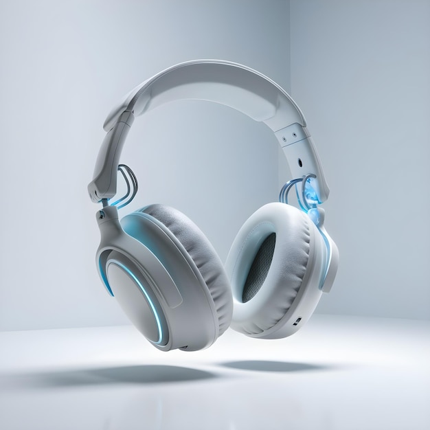 a pair of headphones with a blue light on the top