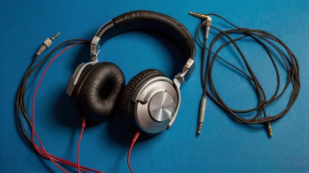 Photo a pair of headphones with a blue and red background