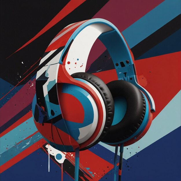 Photo a pair of headphones with a blue and red background