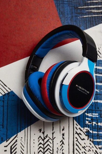 Photo a pair of headphones with a blue and red background