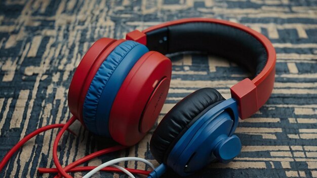 Photo a pair of headphones with a blue and red background