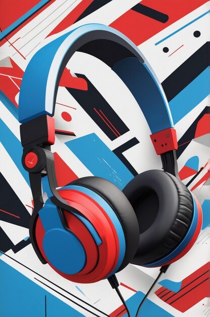 Photo a pair of headphones with a blue and red background