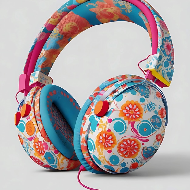 Photo a pair of headphones with a colourful pattern on the front generated in ai