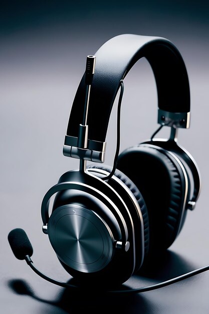 Photo a pair of headphones with a microphone on it